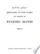 Miscellanea di studi classici in onore di Eugenio Manni